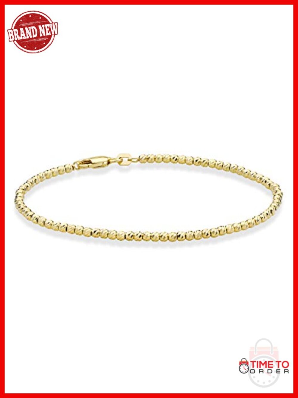 925 Sterling Silver 18K Yellow Gold Plated Diamond-Cut Bead Ball Chain Bracelet